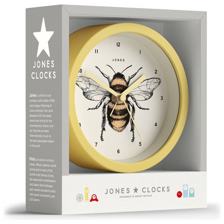 Jones Clocks alarm clock bee design yellow 12cm (British brand)