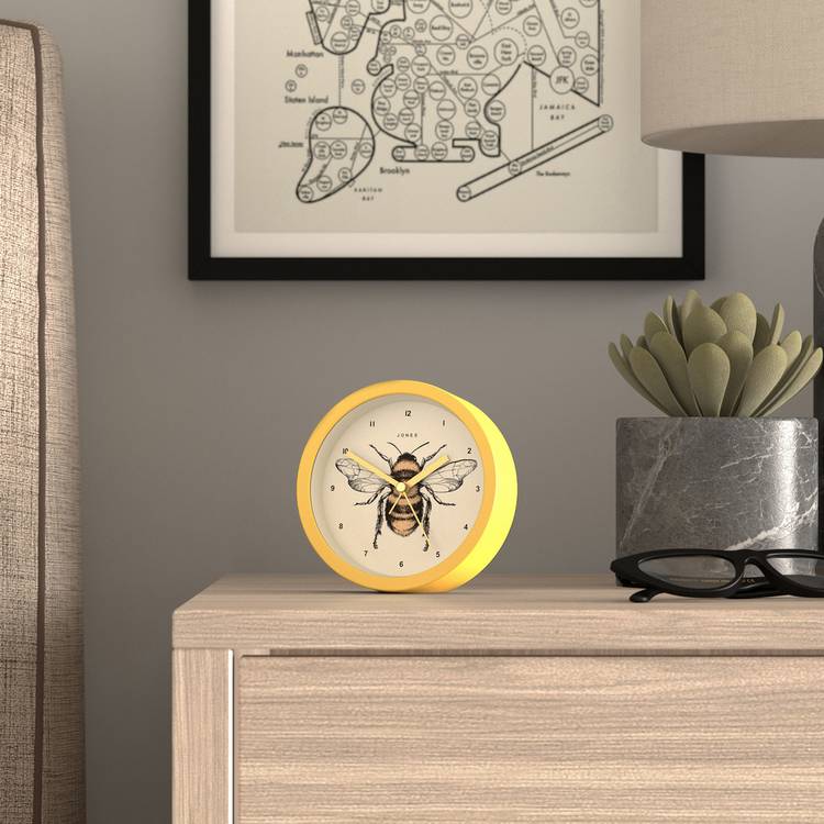 Jones Clocks alarm clock bee design yellow 12cm (British brand)