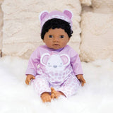 Tiny Treasures baby doll in purple mouse outfit 44cm, UK version