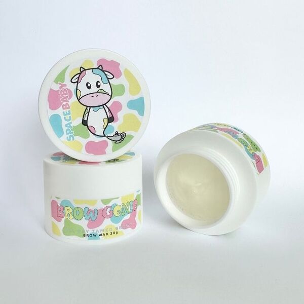 Space Baby Brow Wax 30g container holding cosmetic (British brand)
