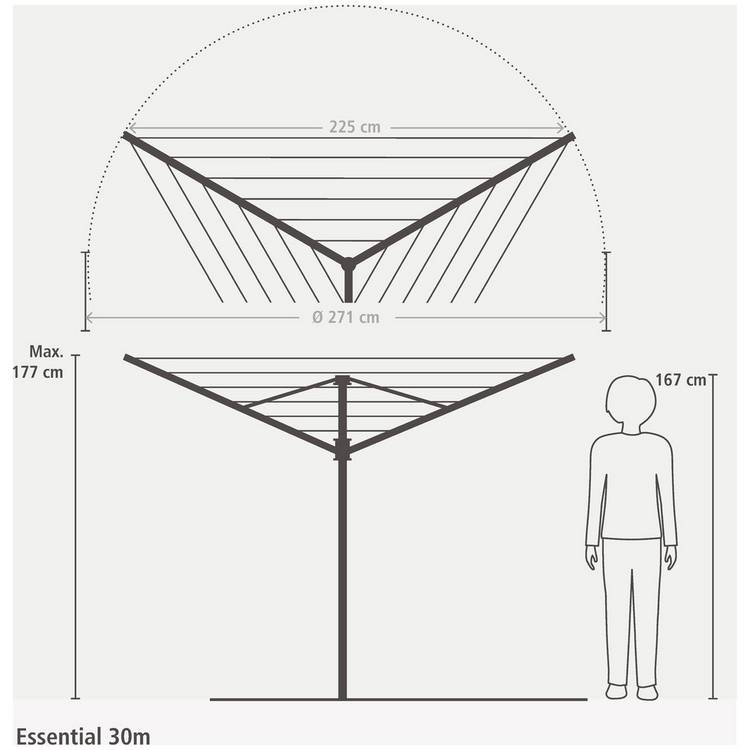Brabantia Essential 30m 3 Arm Rotary Airer - British product