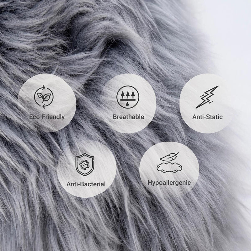 Naturally Sheepskins long wool quad rug silver grey 180x110cm, UK version