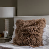 Naturally Sheepskins Mongolian sheepskin cushion 50x50cm Mocha, imported from the UK