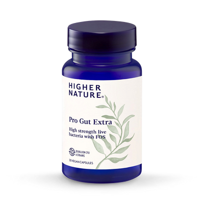 Holland & Barrett Higher Nature Pro-Gut Extra 20 Billion CFU Live Bacteria Supplement with FOS - 30 Vegan Capsules- Buy online at McGrocer