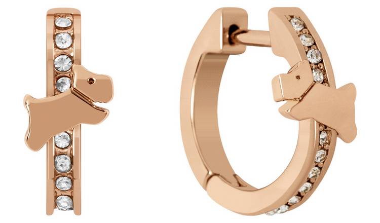 Radley rose gold plated huggie hoop earrings with dog motif, imported from the UK