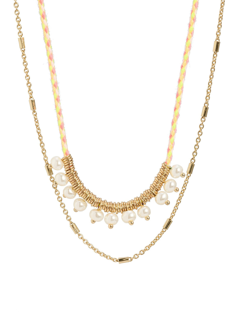 Oliver Bonas yellow cord faux pearl necklace (British brand)