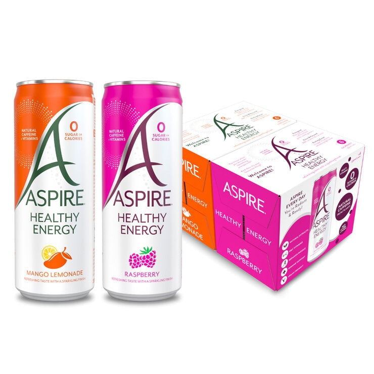 Aspire Mango Lemonade and Raspberry sugar-free energy drink 12x330ml - British product