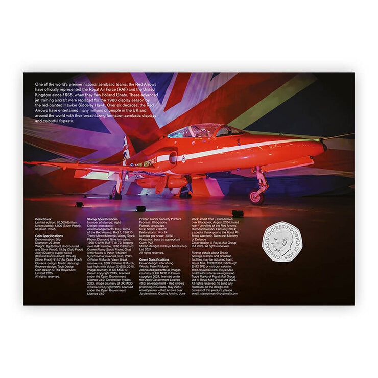 Royal Mail Red Arrows 50p coin cover (British brand)