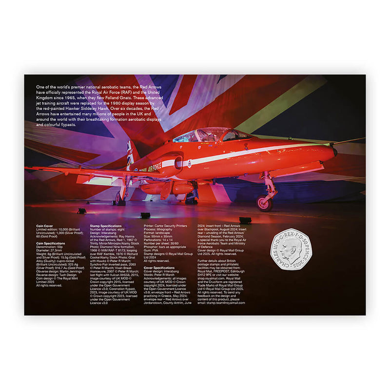 Royal Mail Red Arrows 50p coin cover (British brand)