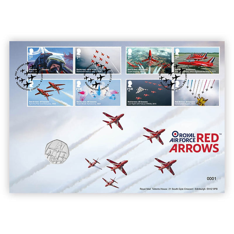 Royal Mail Red Arrows 50p coin cover (British brand)