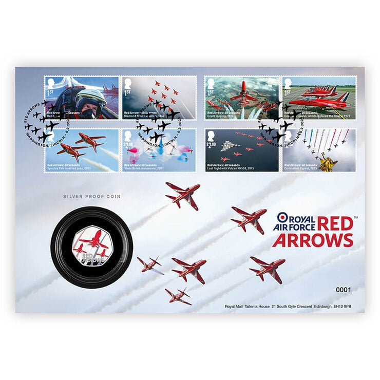 Royal Mail Red Arrows 50p Silver Proof Coin Cover, UK version