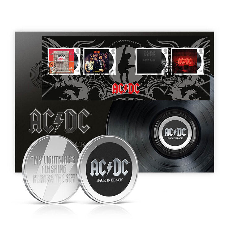 Royal Mail AC/DC Back in Black stamps and medal cover, UK version