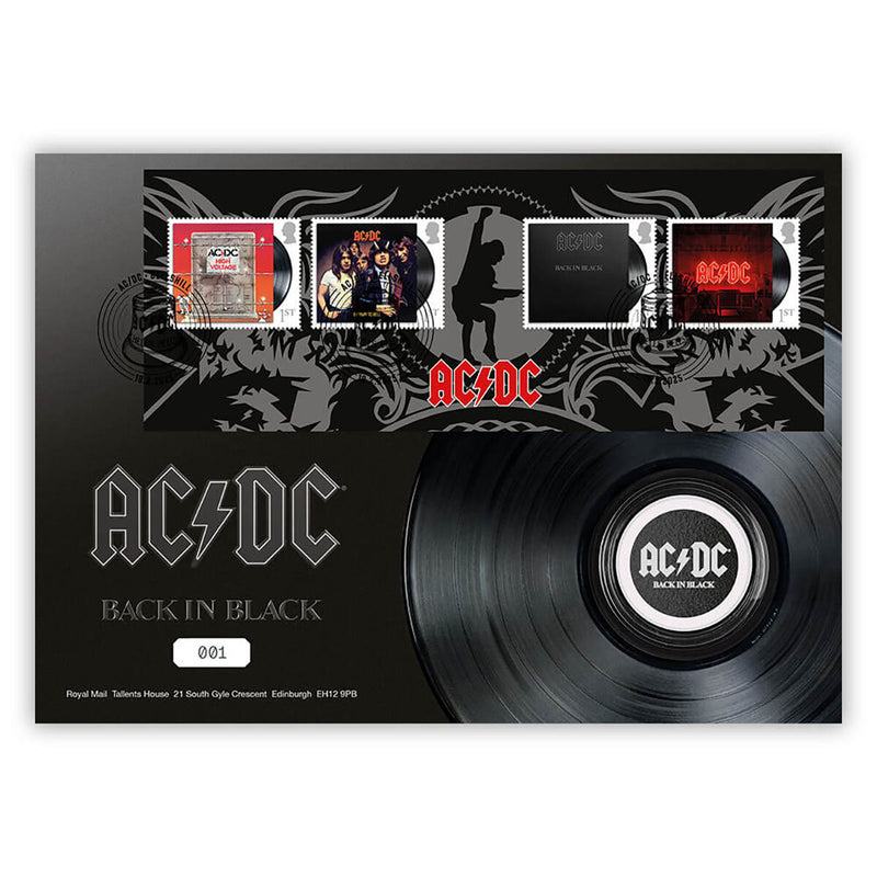 Royal Mail AC/DC Back in Black stamps and medal cover, UK version