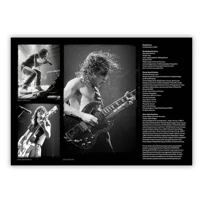 Royal Mail AC/DC Back in Black stamps and medal cover, UK version
