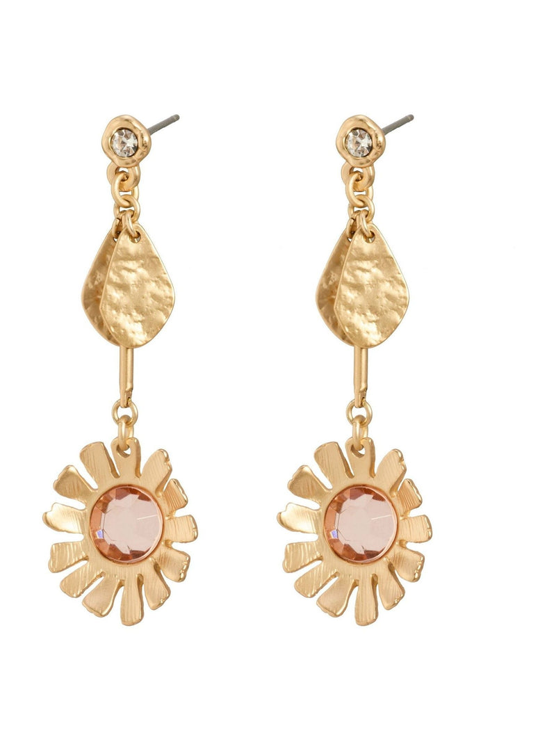 Oliver Bonas gold flower drop stud earrings (British brand)