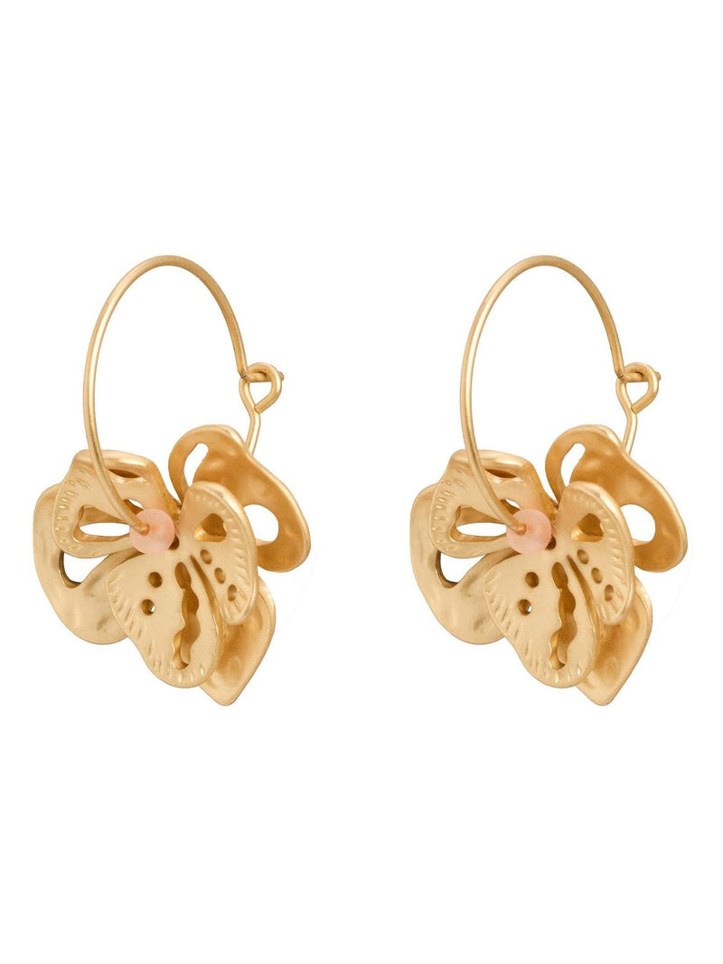 Oliver Bonas gold tone hoop earrings with flower charm, UK version