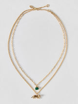 Next Oliver Bonas Green Leesa Leopard Charm & Stud Double Row Necklace- Buy online at McGrocer