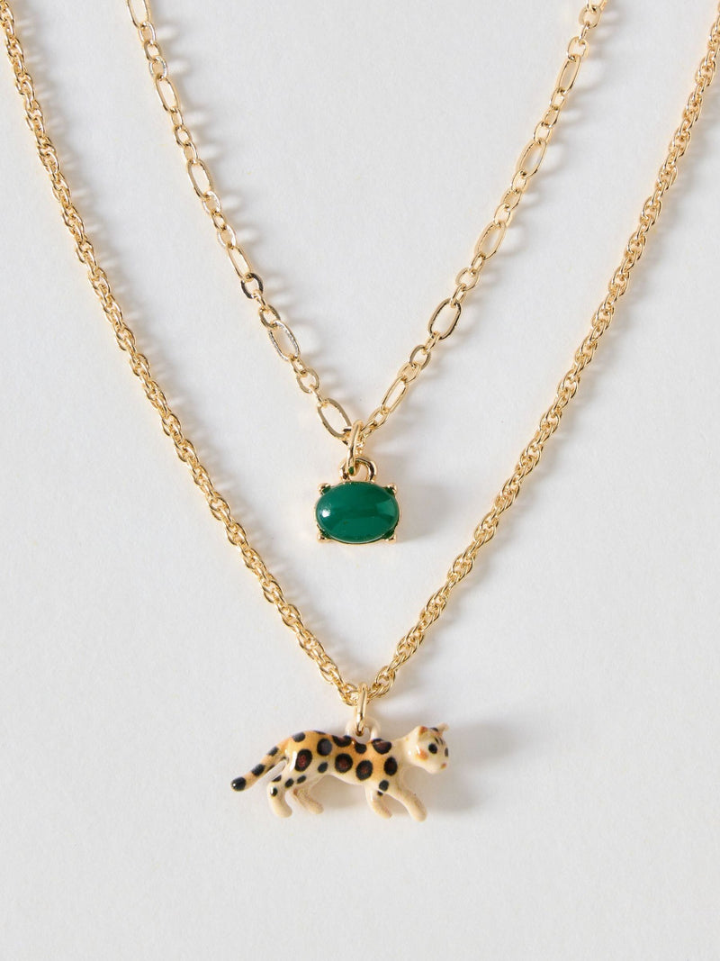 Oliver Bonas leopard charm double row necklace, imported from the UK
