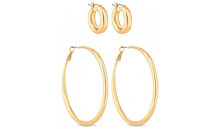 Lipsy gold hoop earrings with crystal accents set of 2 (British brand)