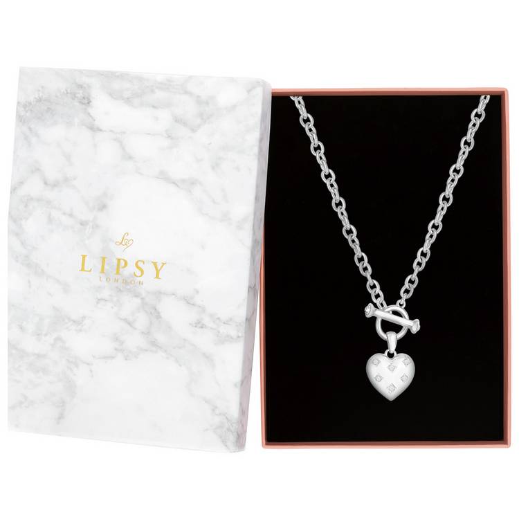 Lipsy crystal heart pendant necklace silver-tone, UK version