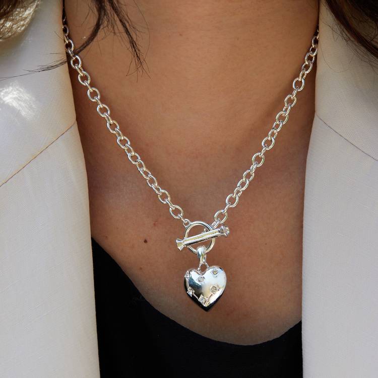 Lipsy crystal heart pendant necklace silver-tone, UK version
