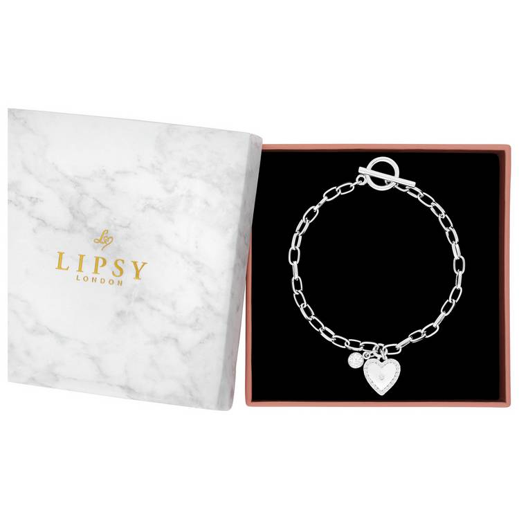 Lipsy crystal heart charm bracelet 19cm, UK version