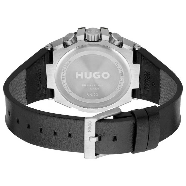 HUGO Wild black leather strap watch, imported from the UK