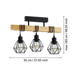 Eglo Townshend 3 light geometric pendant ceiling light, imported from the UK