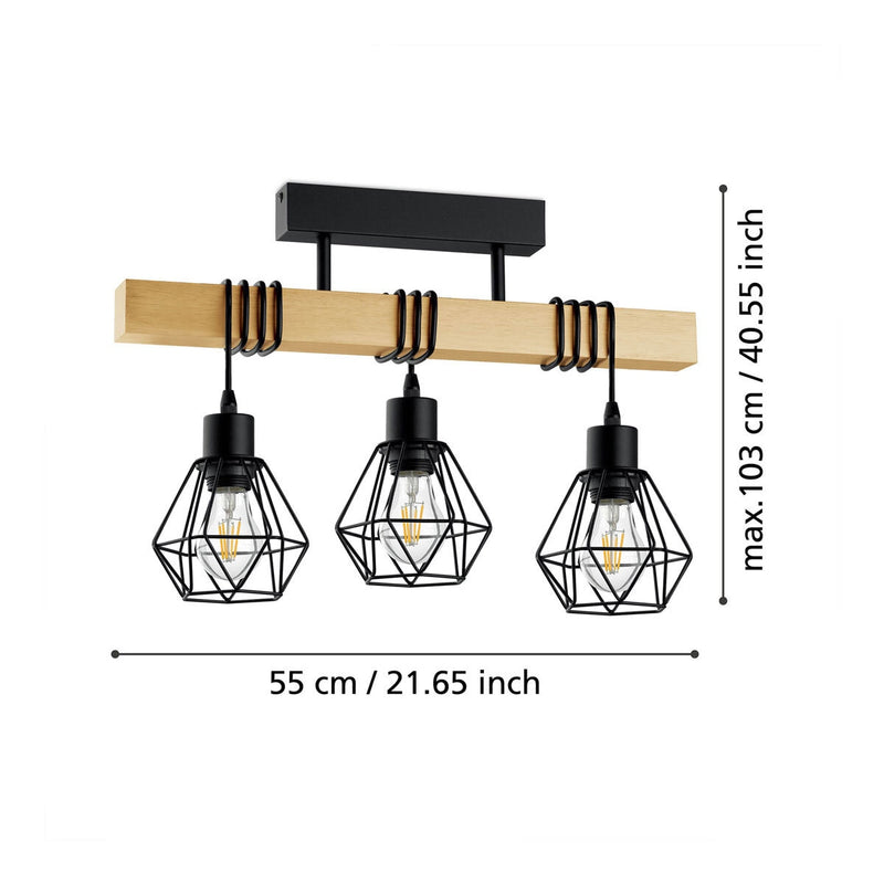 Eglo Townshend 3 light geometric pendant ceiling light, imported from the UK