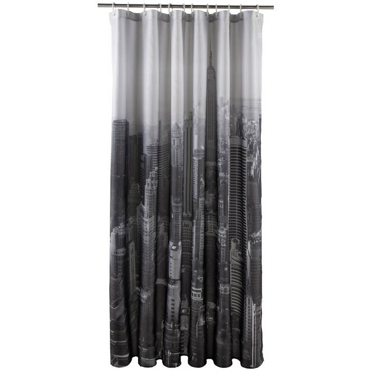 Argos Home photographic NYC shower curtain black and white 180x180cm, UK version