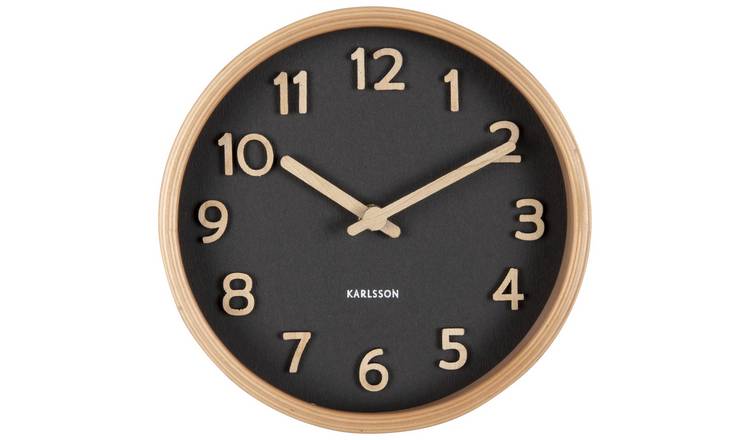 Karlsson Pure Wood analogue clock 18cm black (British brand)