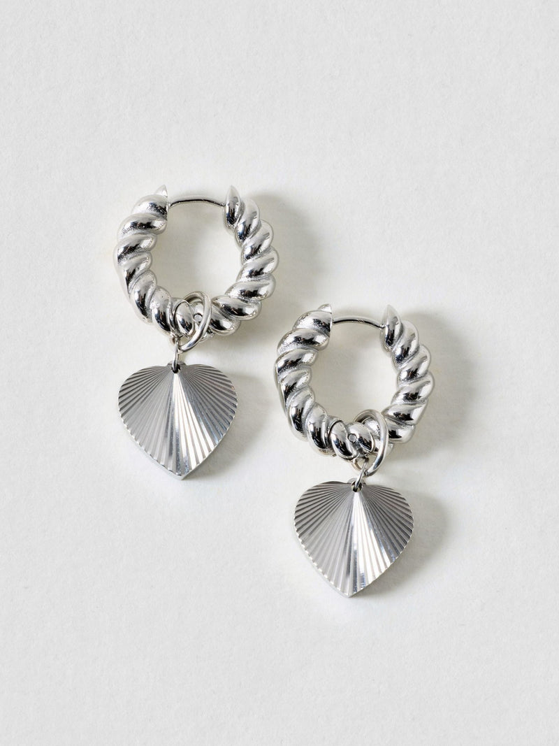 Oliver Bonas silver heart drop hoop earrings (British brand)