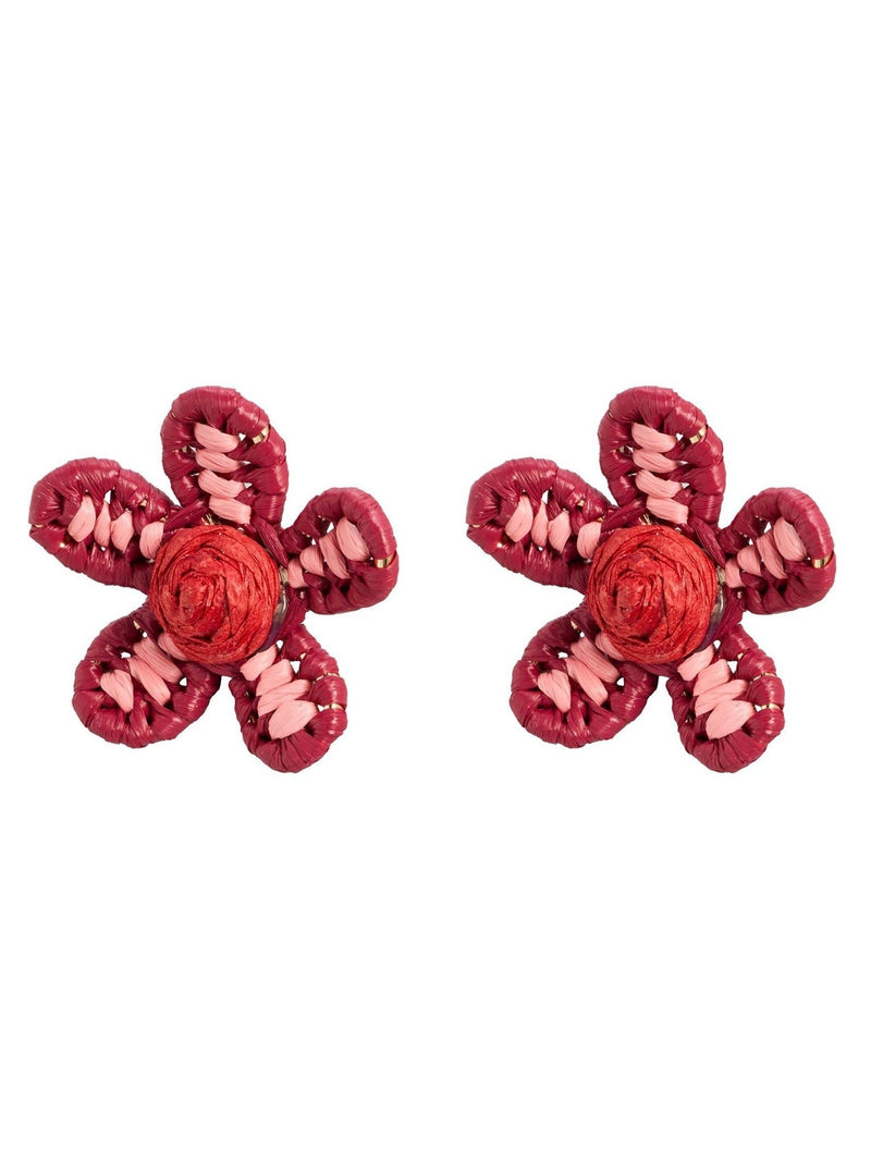 Oliver Bonas Jessie woven flower stud earrings in burgundy - British product