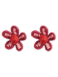 Oliver Bonas Jessie woven flower stud earrings in burgundy - British product
