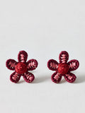 Oliver Bonas Jessie woven flower stud earrings in burgundy - British product
