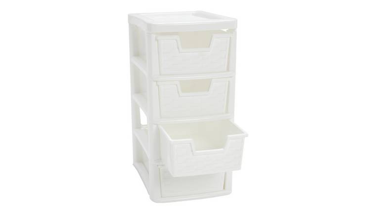 Argos Home rattan storage tower 4-drawer white, imported from the UK