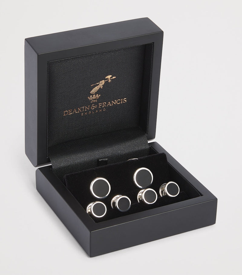 Deakin & Francis sterling silver onyx round cufflinks (British brand)