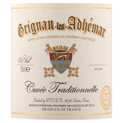 Grignan-les-Adhémar Red Wine Cuvée Traditionnelle 75cl, UK version