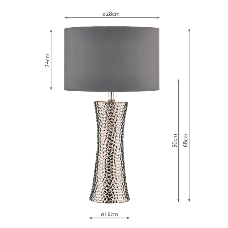 Bokara hammered effect ceramic table lamp grey satin shade - British product