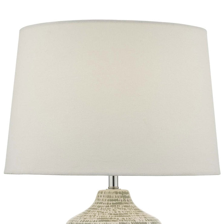 Vondra grey and white ceramic table lamp with ivory linen shade (British brand)
