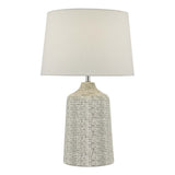 Vondra grey and white ceramic table lamp with ivory linen shade (British brand)