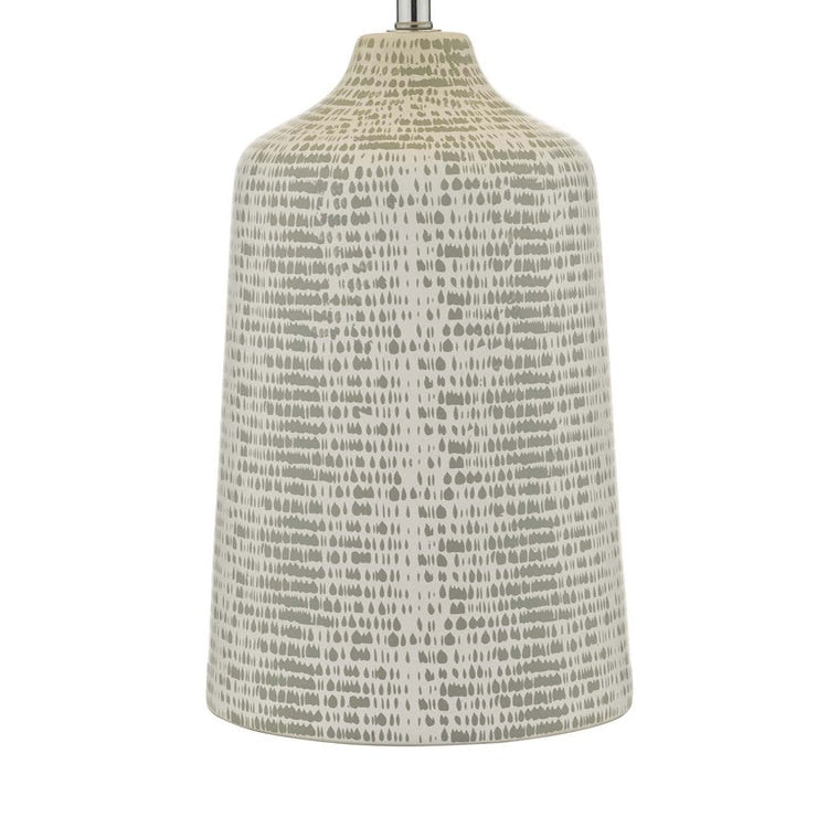 Vondra grey and white ceramic table lamp with ivory linen shade (British brand)