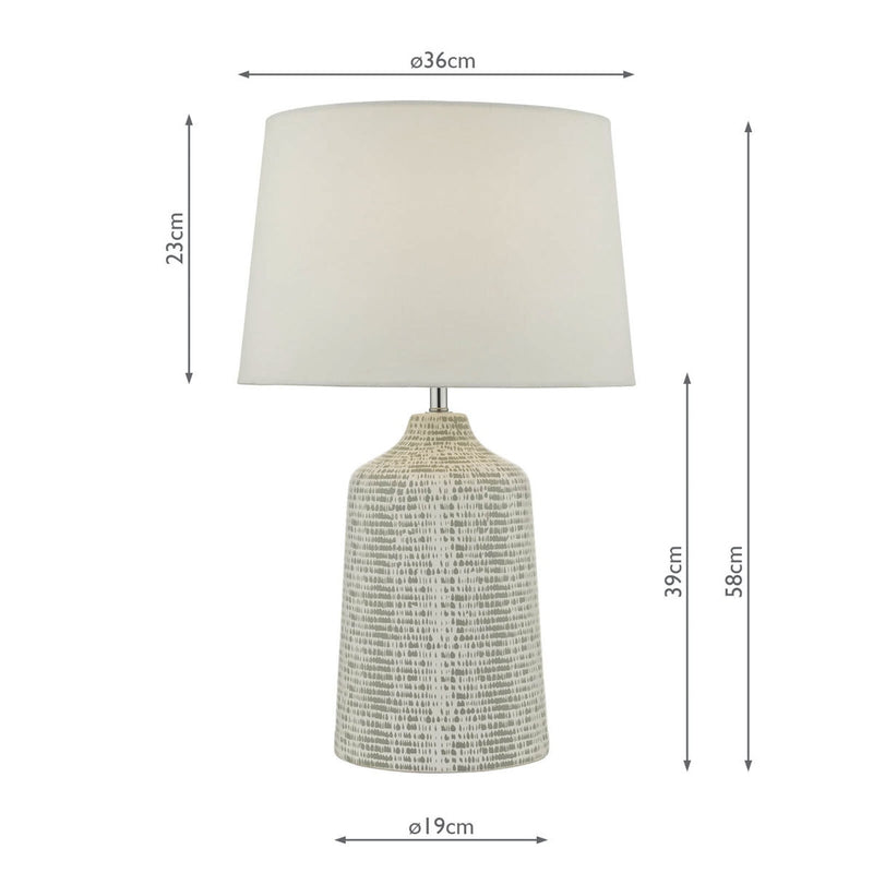 Vondra grey and white ceramic table lamp with ivory linen shade (British brand)
