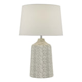 Vondra grey and white ceramic table lamp with ivory linen shade (British brand)