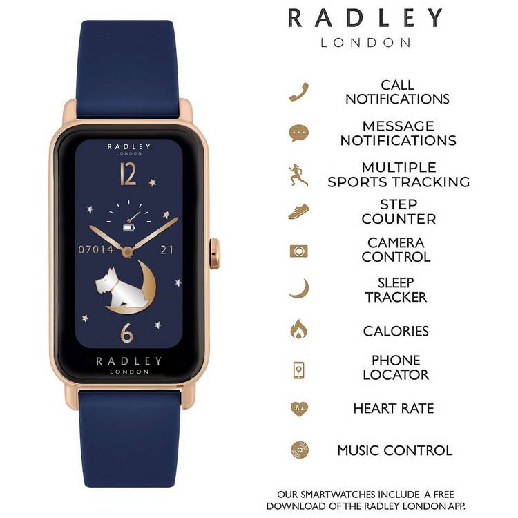Radley Series 21 smart watch with blue silicone strap (British brand)