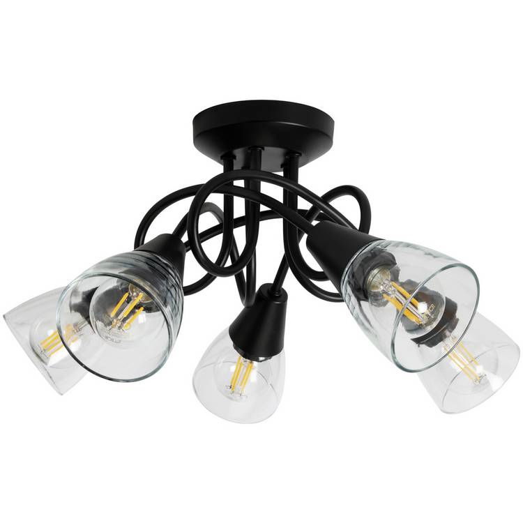 Argos Home Curico black flush ceiling light with 5 glass shades - British product