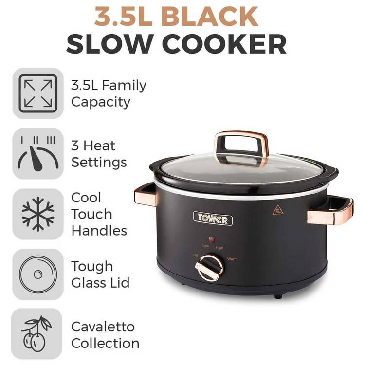 Tower Cavaletto black 3.5L slow cooker (British brand)