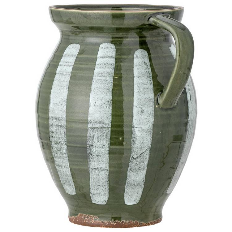 Bloomingville striped stoneware vase green white 26cm - British product