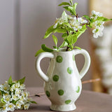 Bloomingville stoneware vase dotted white and green 15cm - British product
