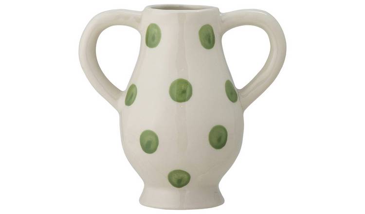 Bloomingville stoneware vase dotted white and green 15cm - British product